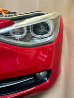 قم بتحميل الصورة إلى عارض الصور، BMW F20 2012 116i RED COMPLETE NOSE CUT WITH FRONT BUMPER HEADLIGHTS GRILLE OEM USED