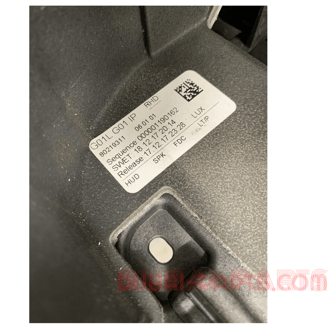 8021931 G01 X3 Dashboard 2018 to 2022 RHD HUD