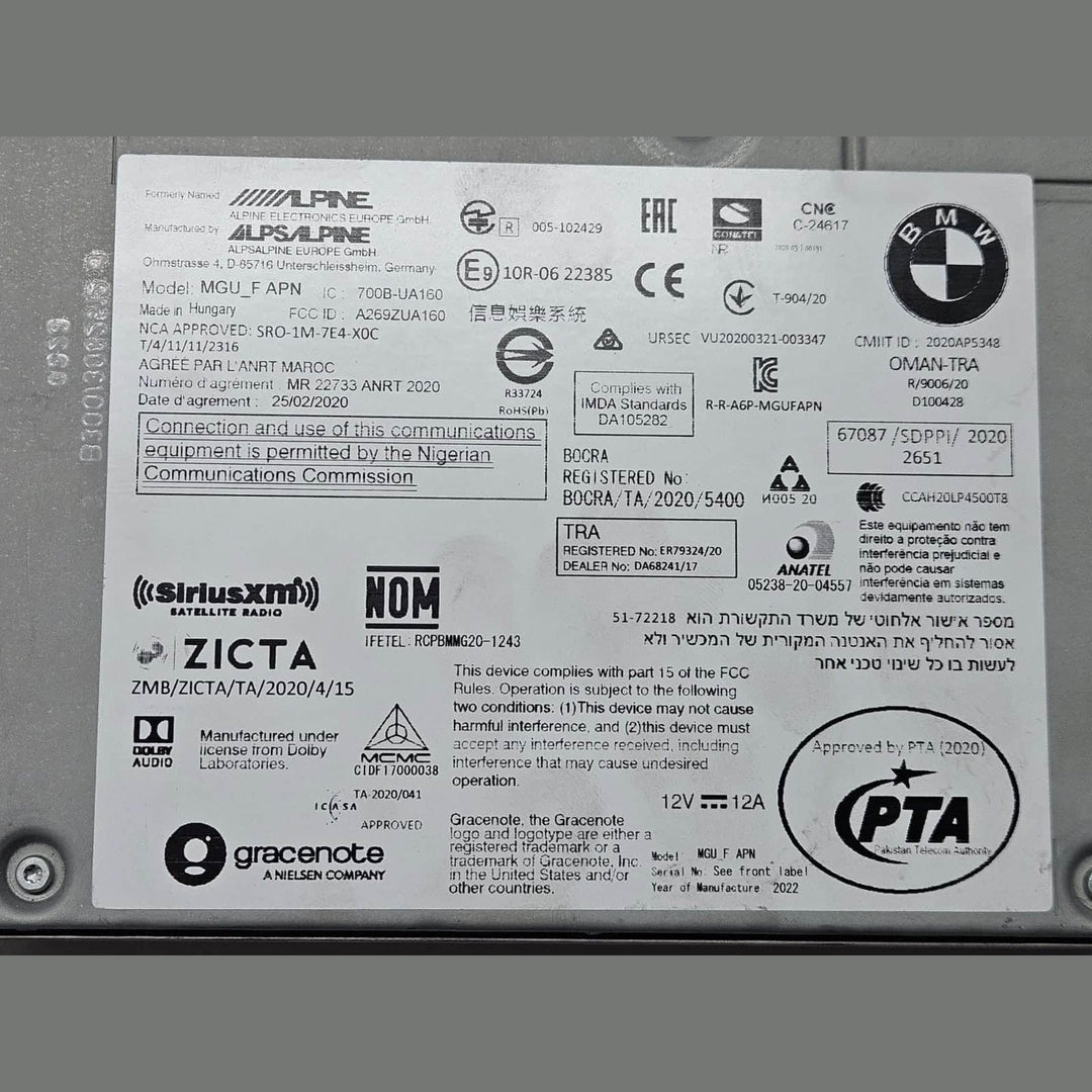 5A61156-2019 BMW Z4 G29 G14 G15 Navigation Audio Head Unit OEM