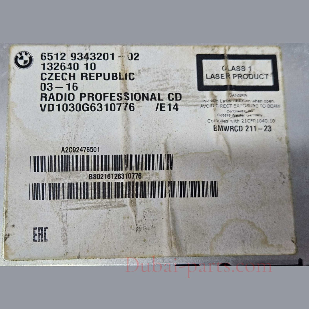 BMW E84 X1 E90 E91 E92 E93 E87 E88 PROFESSIONAL CD Player Head Unit 9343201 OEM