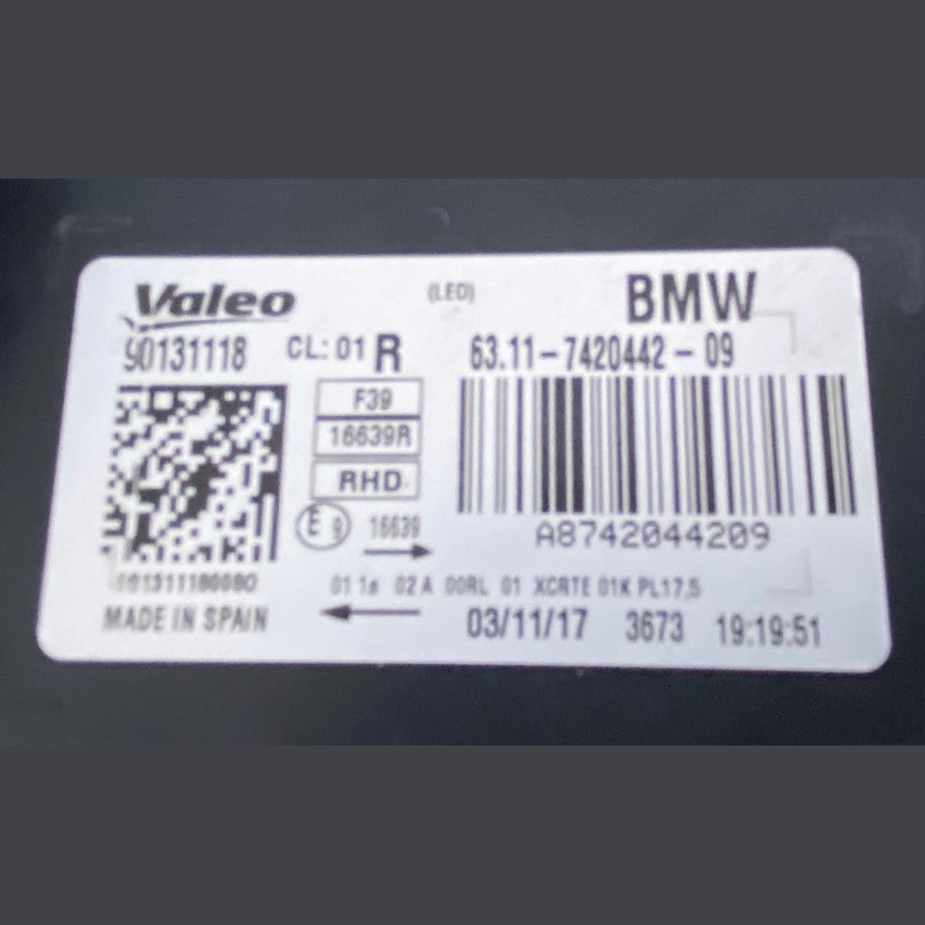 OEM BMW X2 F39 HEAD LIGHT LED ADAPTIVE RHD ECE RIGHT SIDE 7420442 Without module