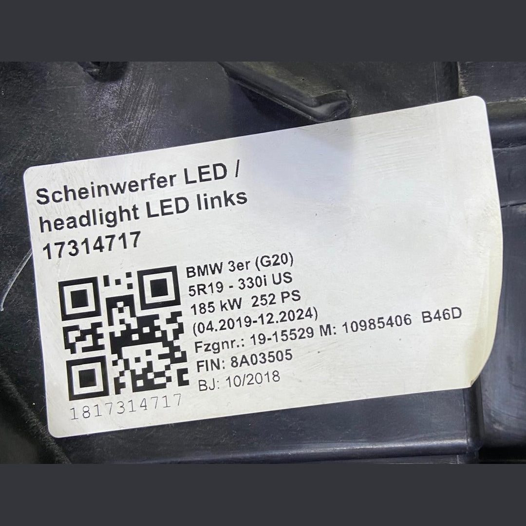 OEM BMW G20 330 M340 Left Side Full LED Headlight LHD ECE 9481715 No module