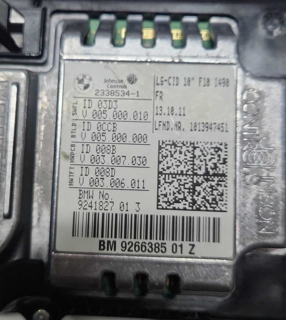 2011-2012 BMW 535i CID Display Screen 9266385 5 Series F10 F11 and F07 GT OEM