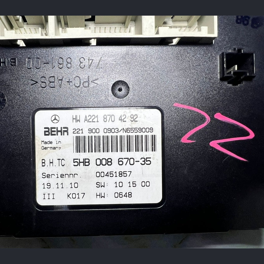 07-14 Mercedes W221 S550 CL550 AC A/C Heater Control Module A221 8704292 OEM