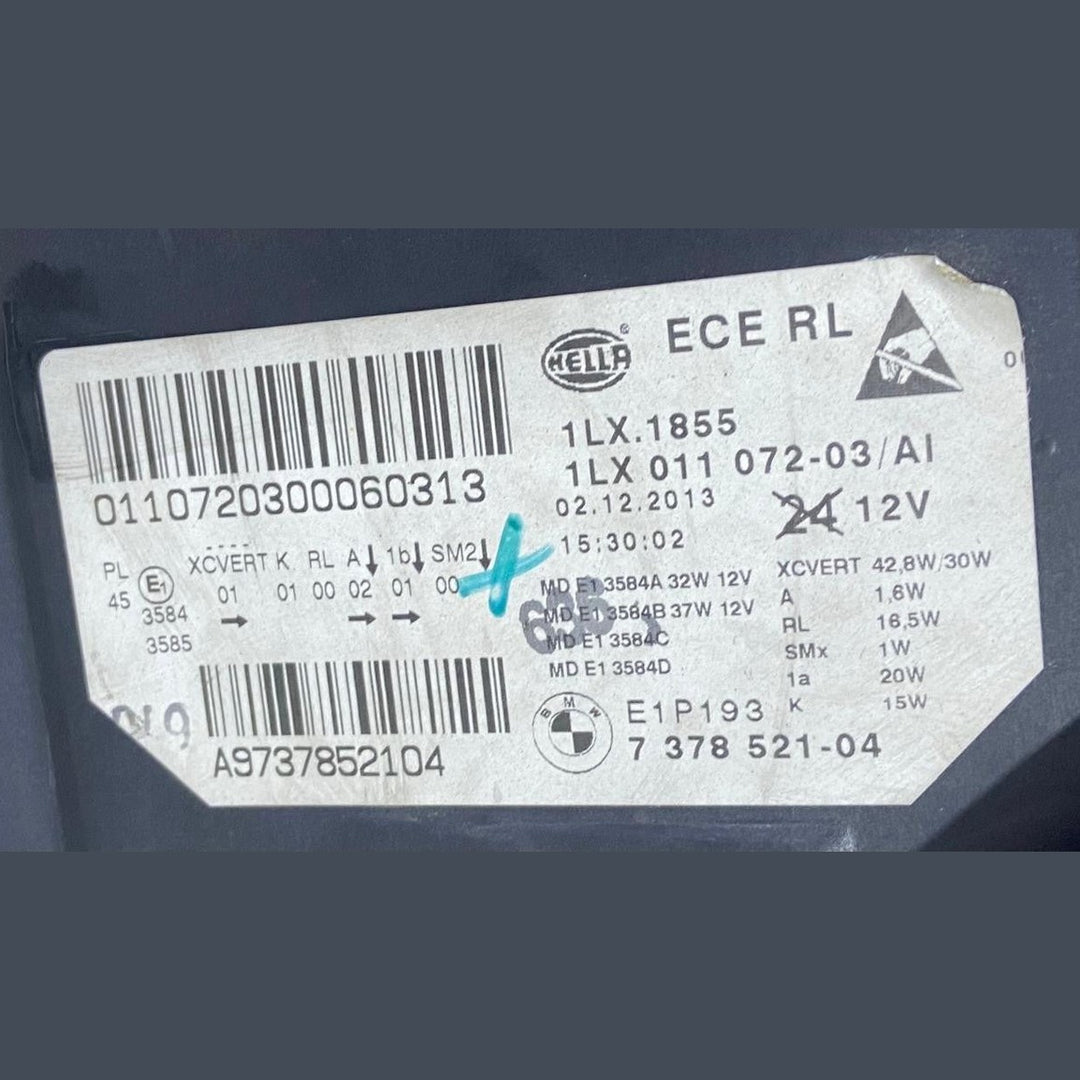 OEM BMW F10 F11 LEFT SIDE PASSENGER SIDE HEADLIGHT RHD ECE 7378521 NO MODULE