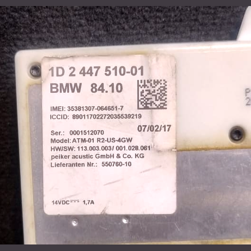BMW 7 G12 2016 TELEMATICS CONTROL UNIT MODULE 2447510-01V