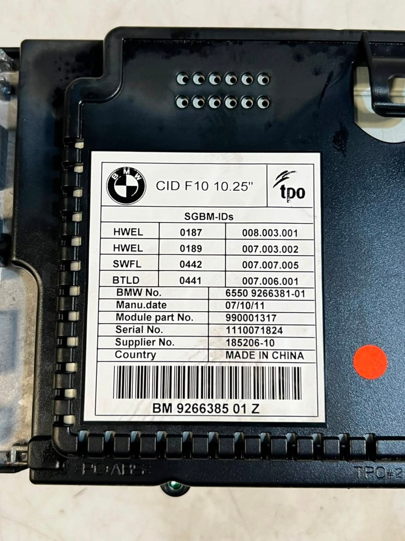BMW 5 Series F10 F11 528i CID 10.25" Information Display Screen 926638501Z OEM