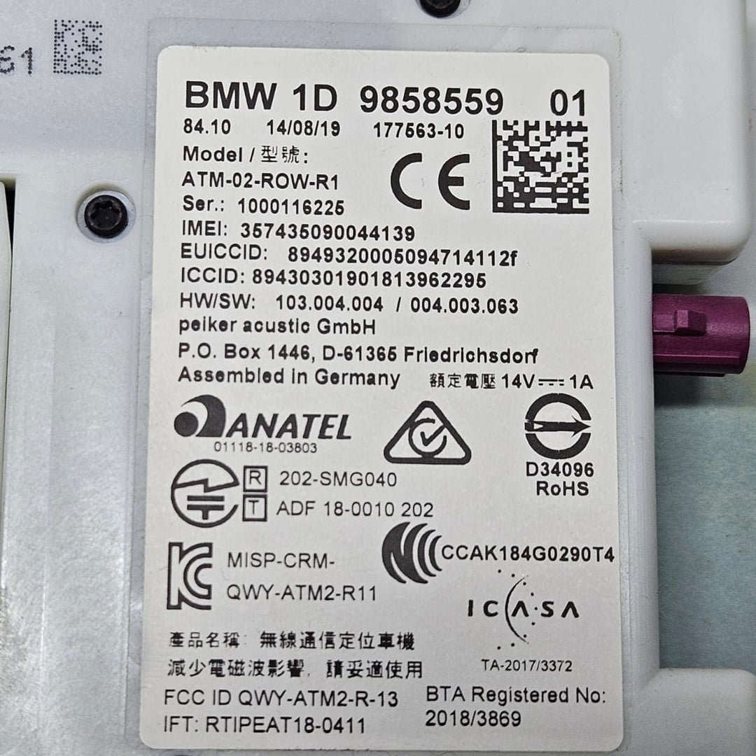 2019 BMW X5 G05 EUR RHD Telematics Control Module 9858559 OEM
