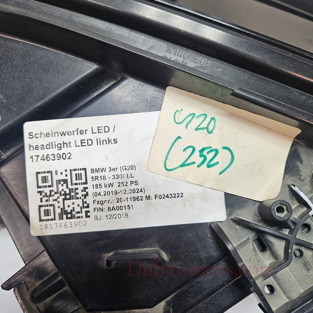 2019 BMW 3 Series G20 G21 330i Headlight 9481713 LHD USED ECE Front Left