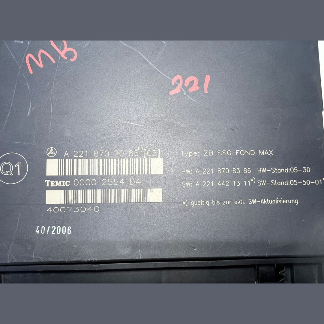2007-2013 Mercedes-Benz S600 W221 Rear Seat Control Module A221 8702086 OEM
