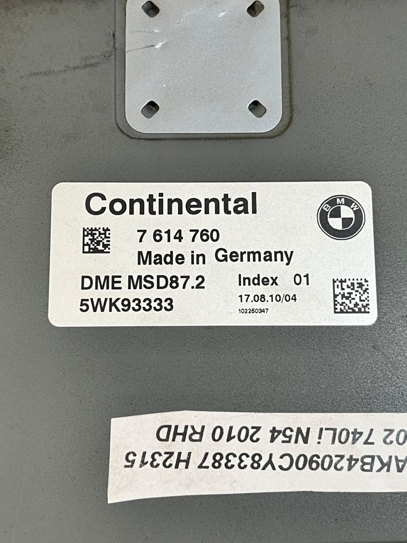 2010 BMW 740i F02 N54 ECU DME MSD87.2 Engine Control Module Set 7614760 OEM